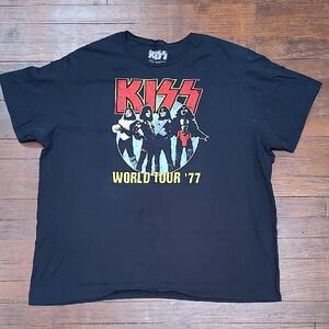 Kiss Black Tee with World Tour '77 Graphic